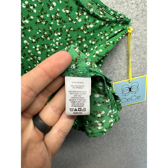 CeCe Womens Blouse Tank Top Size XL Green Floral Tie Shoulder Sleeveless NWT - Picture 9 of 11